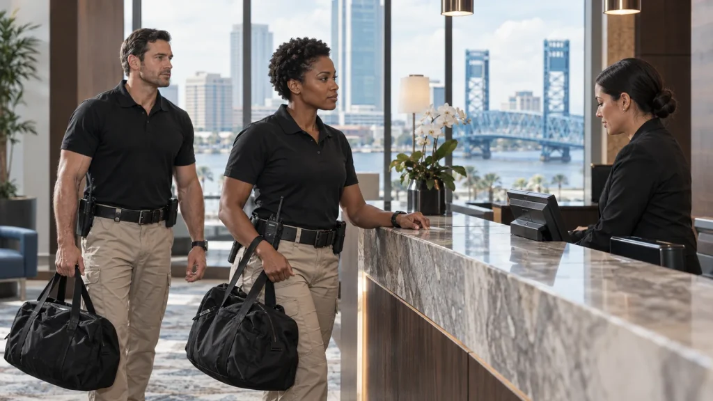 FSO Guard officers arriving in Jacksonville for a multi-day assignment