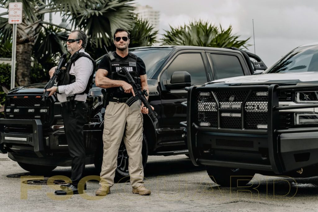 FSO Guard security team at a patrol vehicle in Miami