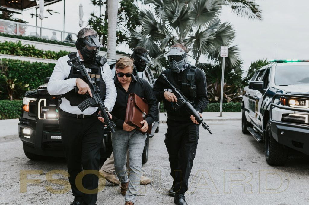 FSO Guard executive protection team escorting a client in Miami