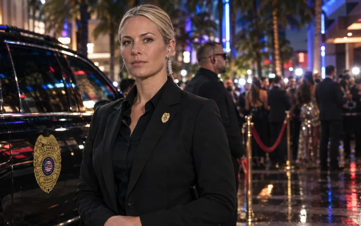 VIP security agent at the rope line of an exclusive Miami event