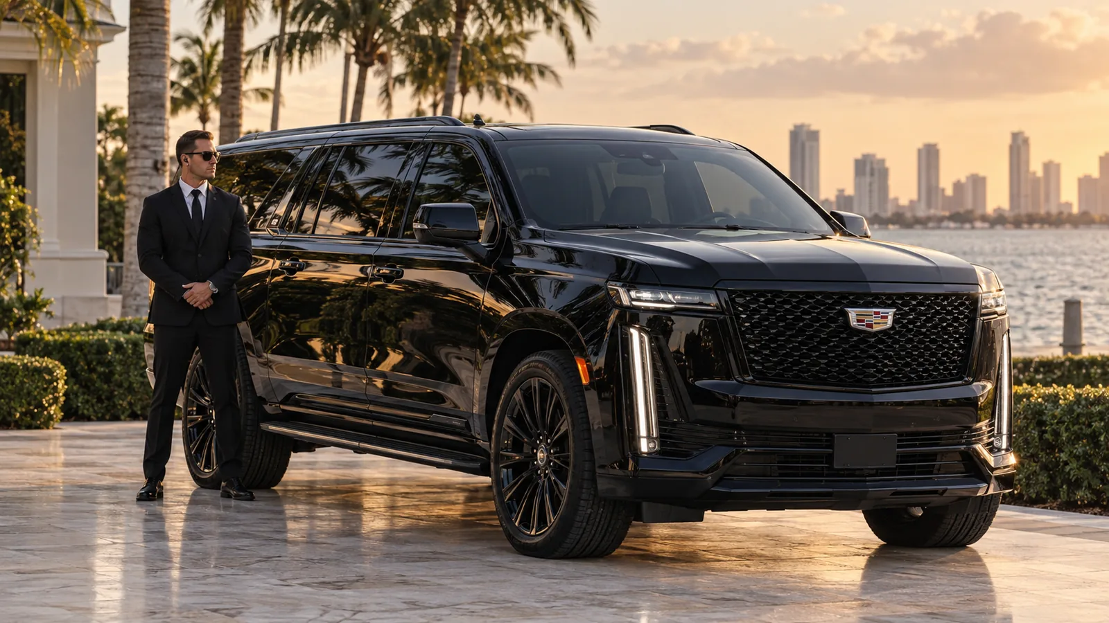 Cadillac Escalade ESV chauffeured vehicle in Miami — FSO Guard fleet