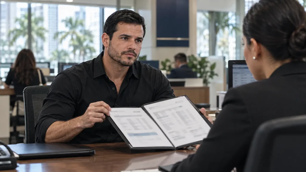 Fraud investigator meeting with a bank fraud department in Miami