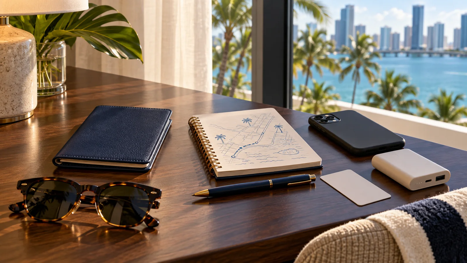 Travel essentials and an offline itinerary prepared before a Miami outing