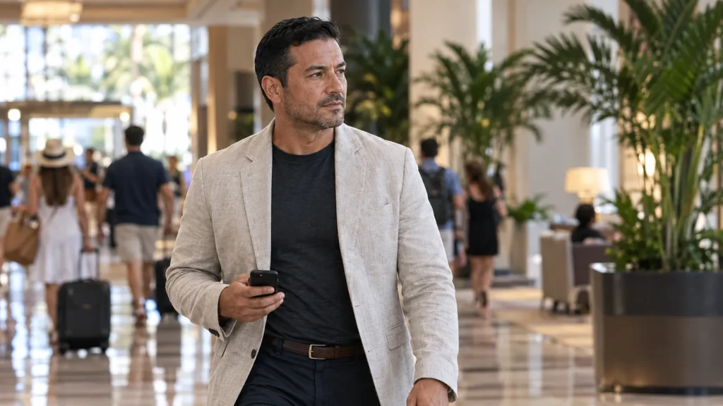 Plainclothes private investigator walking through a resort hotel lobby in Orlando Plainclothes private investigator walking through a resort hotel lobby in Orlando